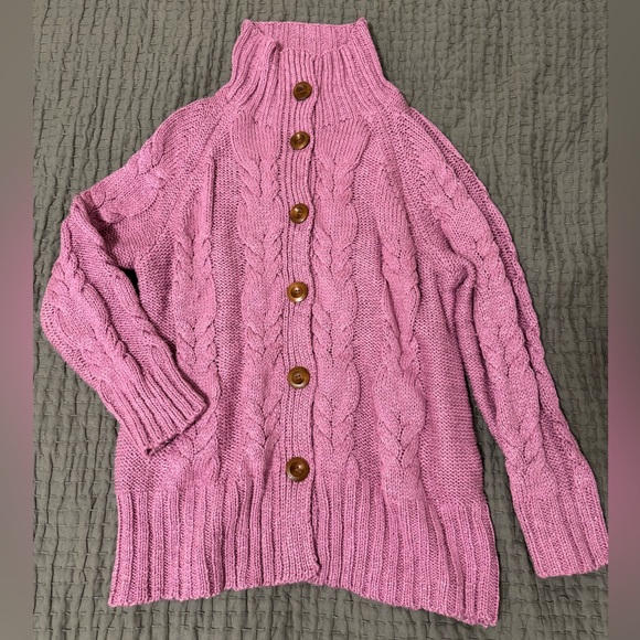 Bohme Womens Pink Chunky Cableknit Cardigan Sweater - Picture 2 of 7